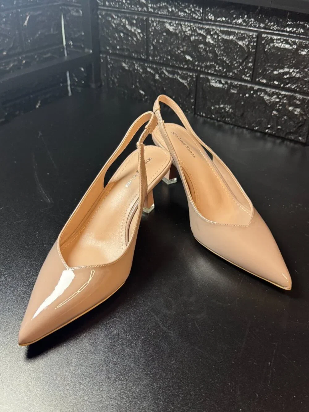 Nude Patent Slingback Kitten Heels | Pointed Toe Pumps